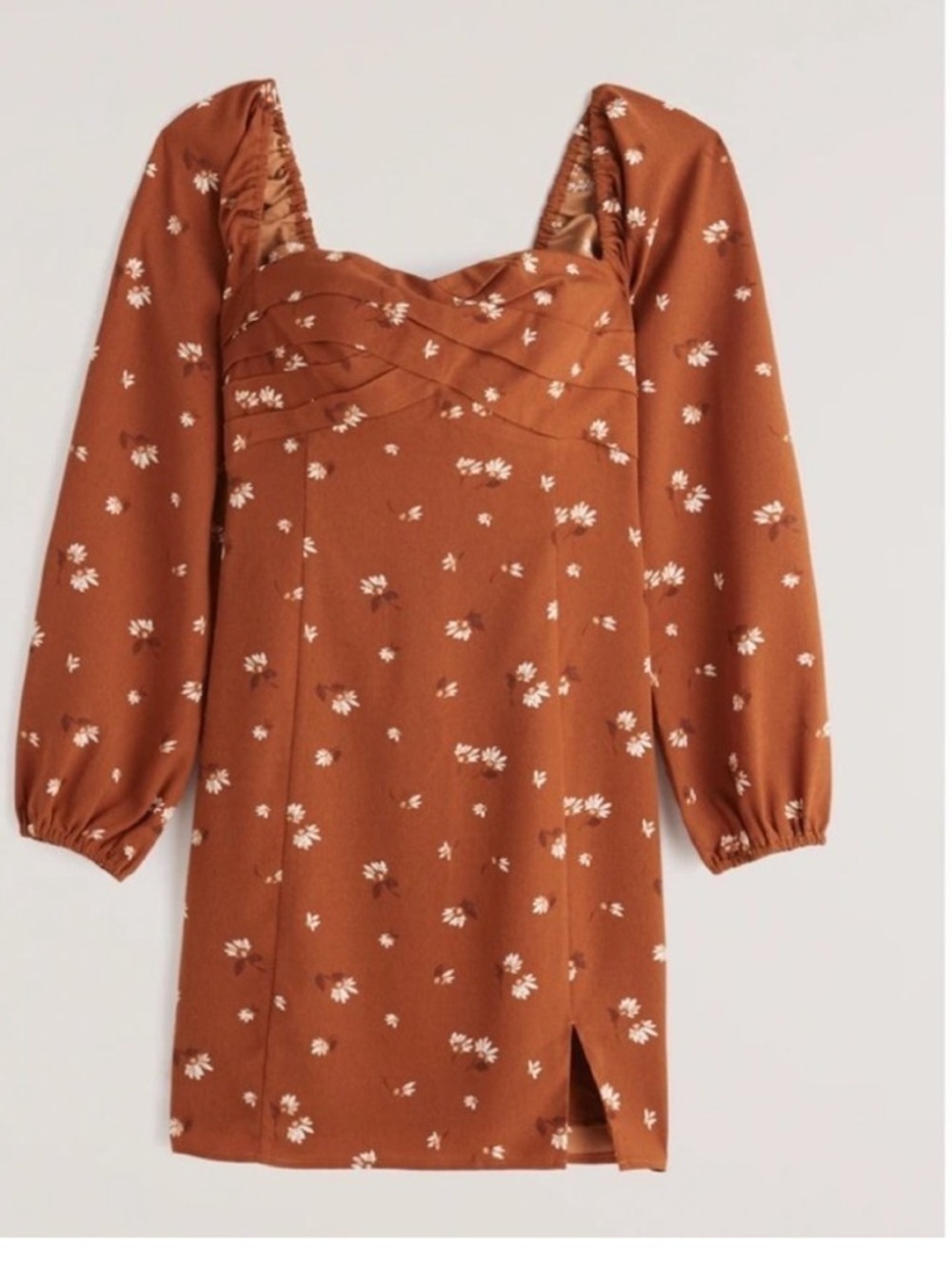 Abercrombie & Fitch Long Sleeve Draped Bodice Mini Dress Large Orange Spice - Picture 5 of 16